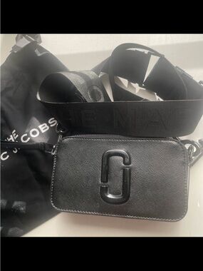 Marc Jacobs Black Snapshot Camera Crossbody with Wide Logo Strap